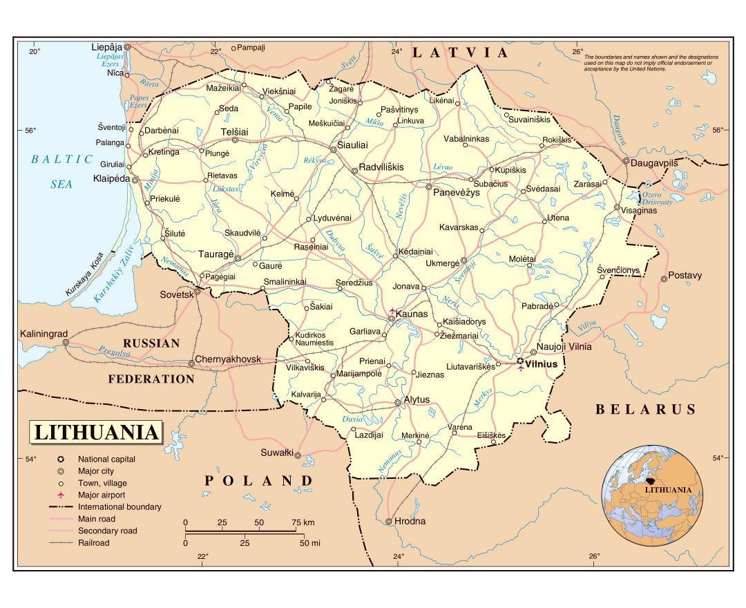 Mapa Litvy letišť