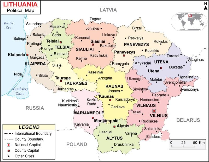 Mapa Litvy politické