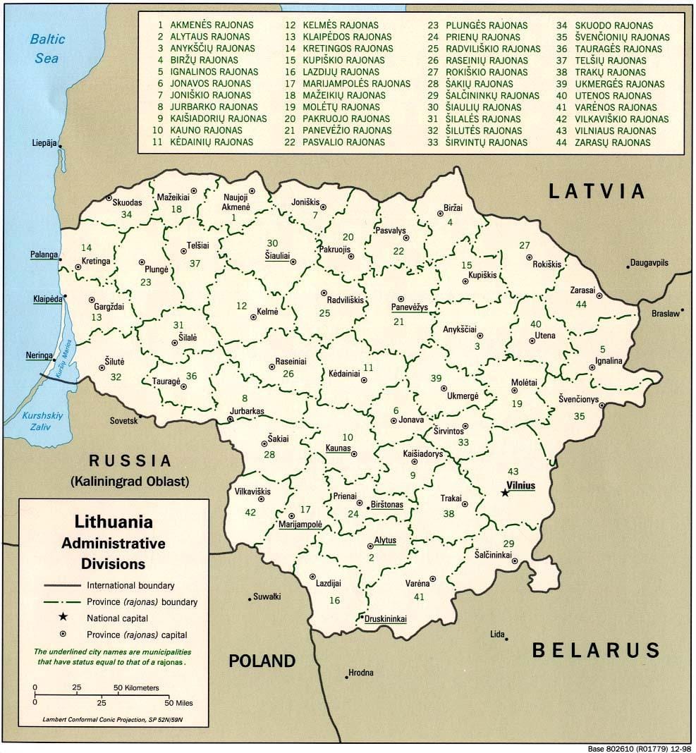 Mapa mapa Litvy s městy